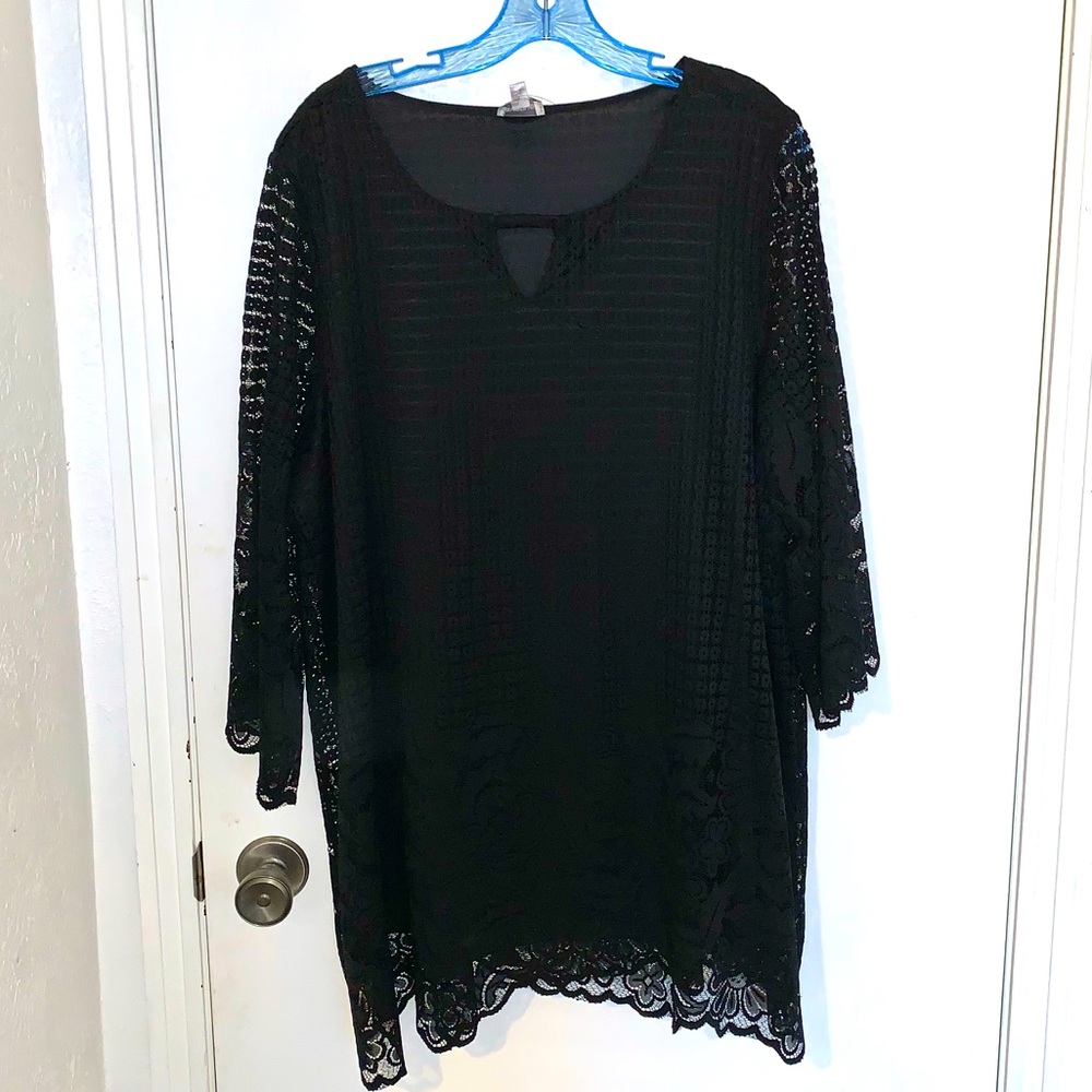 🌺 Avenue Women's Black Lace Top - Fully Lined Blouse - NWT - Size 18/20